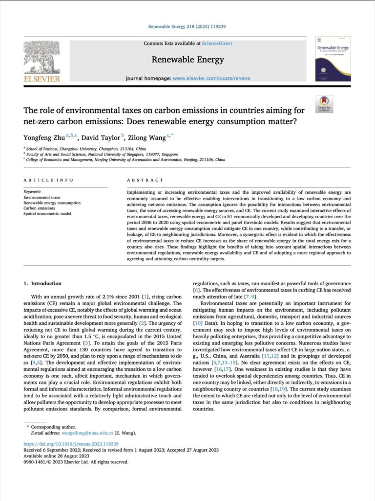 The Role Of Environmental Taxes On Carbon Emissions In Countries Aiming